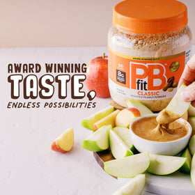 PBfit image highlights gluten-free and non-GMO ingredients for vegan-friendly use.