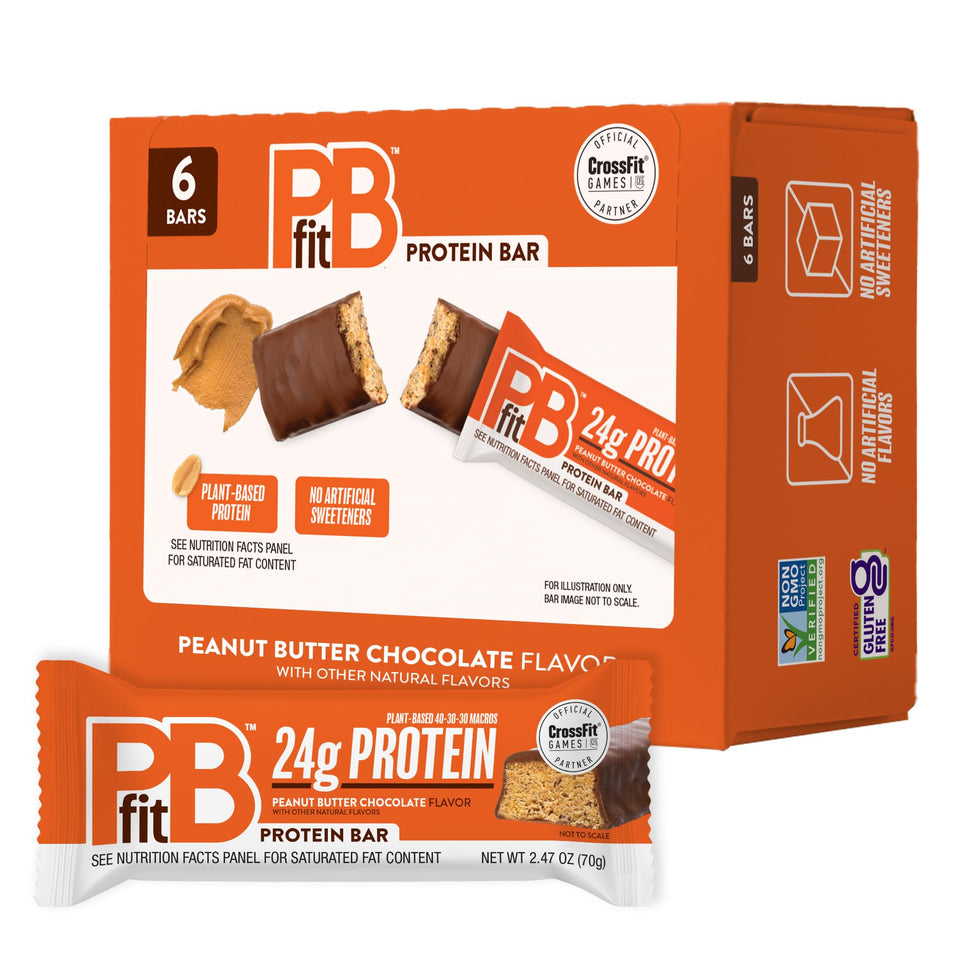 PBfit Peanut Butter Chocolate Bar front view; convenient on-the-go protein snack