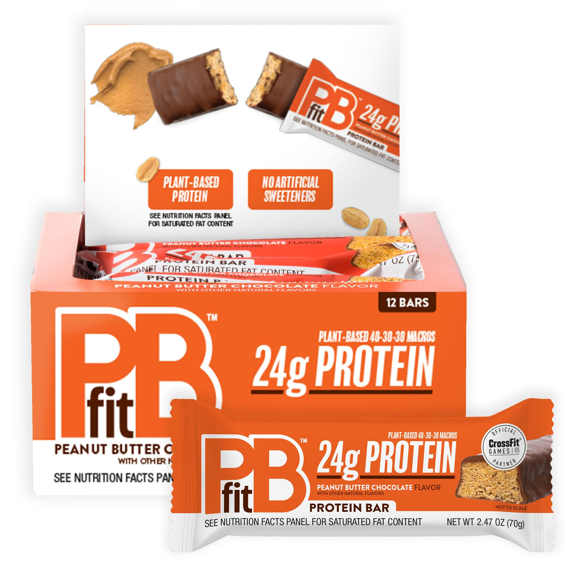 PBfit peanut butter chocolate bars pack in a 12-bar box for on-the-go fueling.