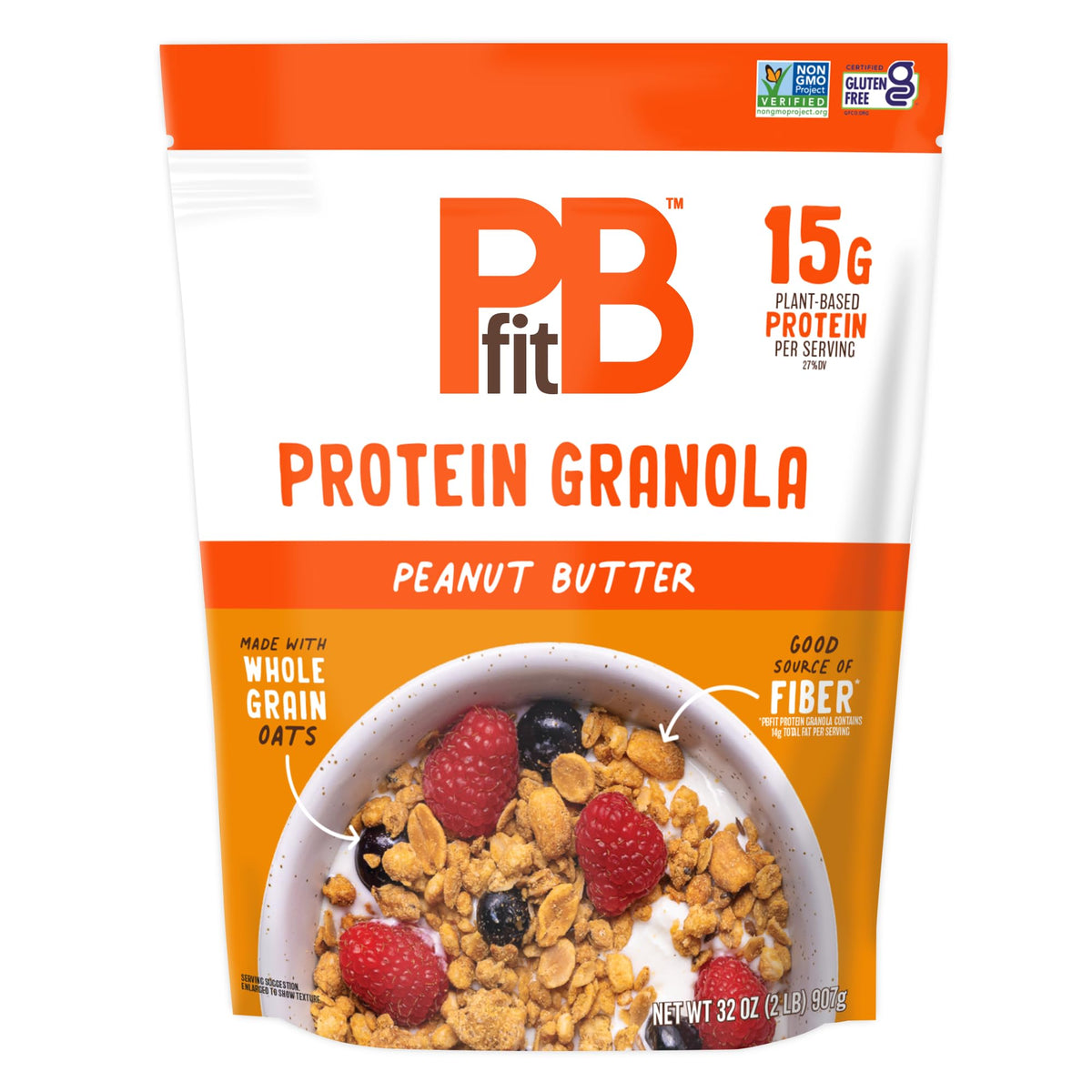 PBfit Peanut Butter Protein Granola bag front showing gluten-free packaging and protein focus