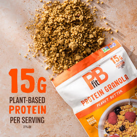 PBfit Protein Granola crunch close-up with bite-sized clusters and peanut aroma