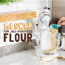 PBfit Peanut Flour Baking Blend batter pour highlights smooth, easy-to-use batter.