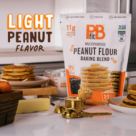 PBfit Peanut Flour Baking Blend cookies on tray show golden, protein-forward treats.