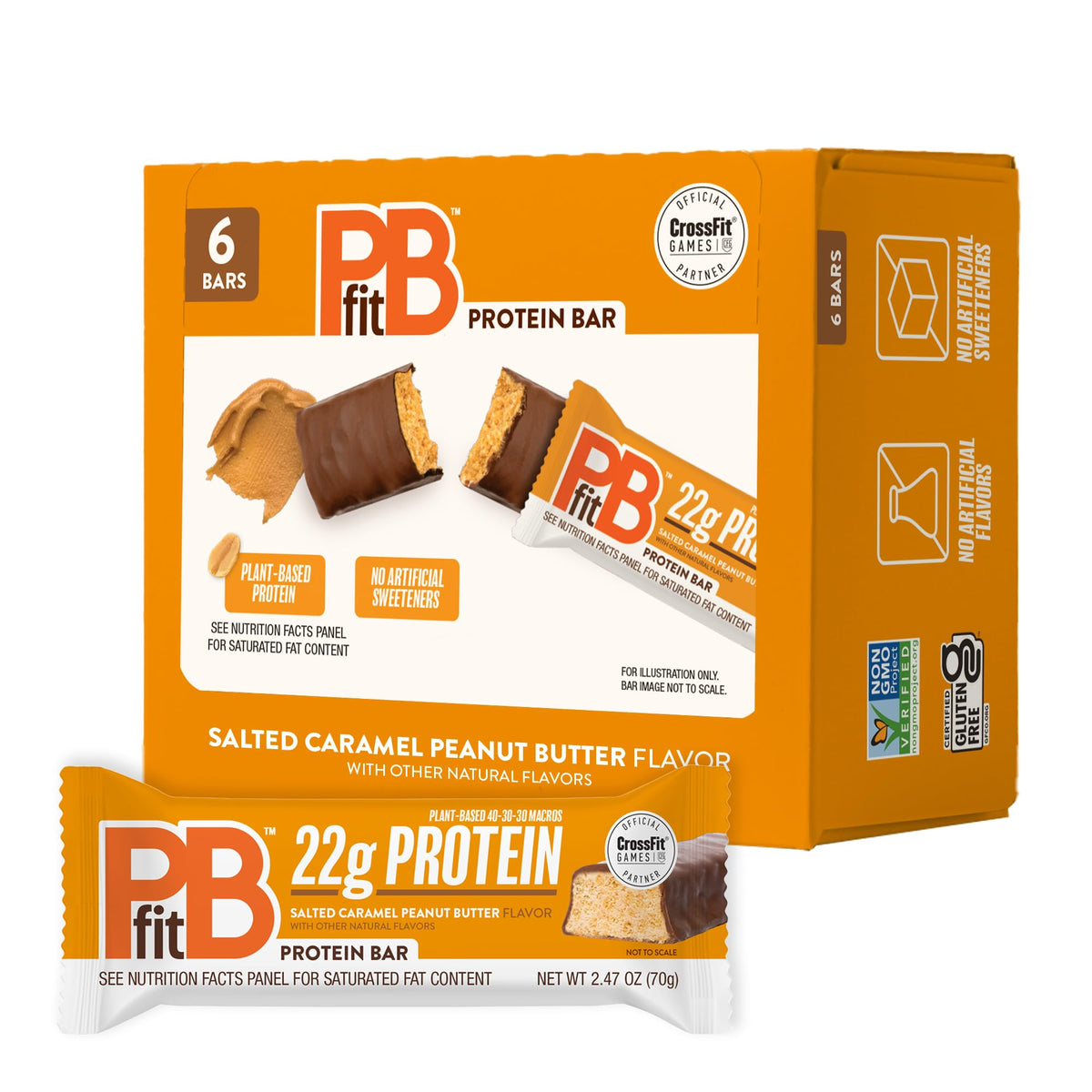 PBfit Salted Caramel Peanut Butter Bars pack view for on-the-go protein boost