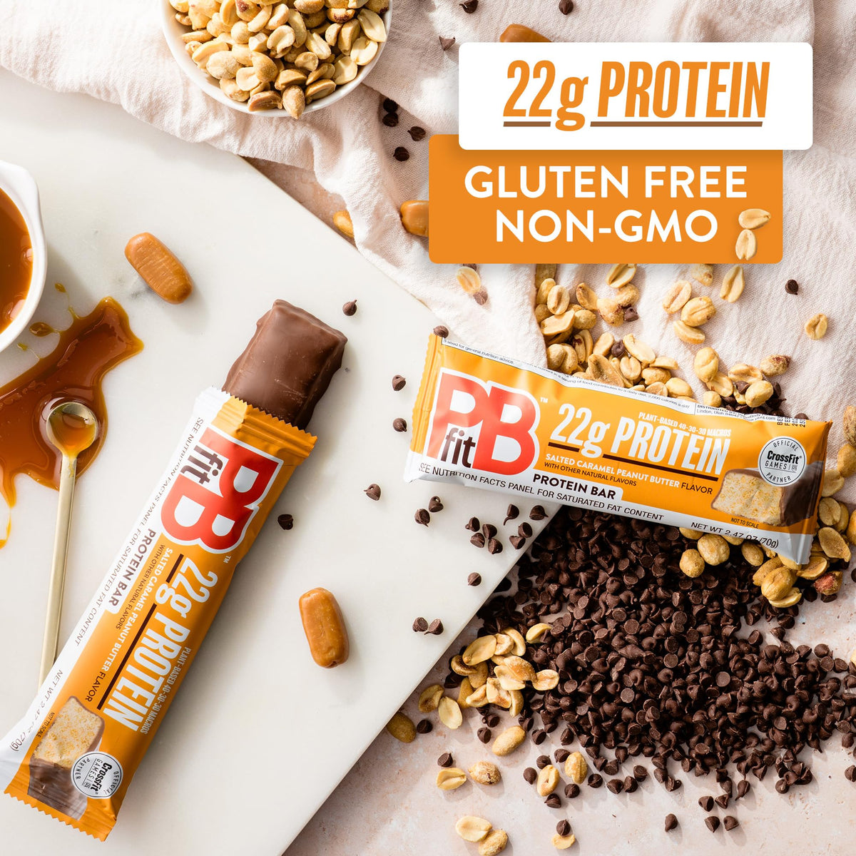 Close-up of PBfit bar wrapper highlighting texture and ingredients
