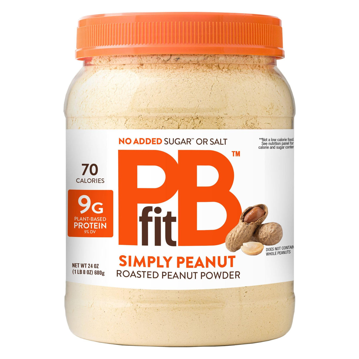 PBfit Simply Peanut Powder jar front, highlighting low-fat peanut flavor for healthier snacks.