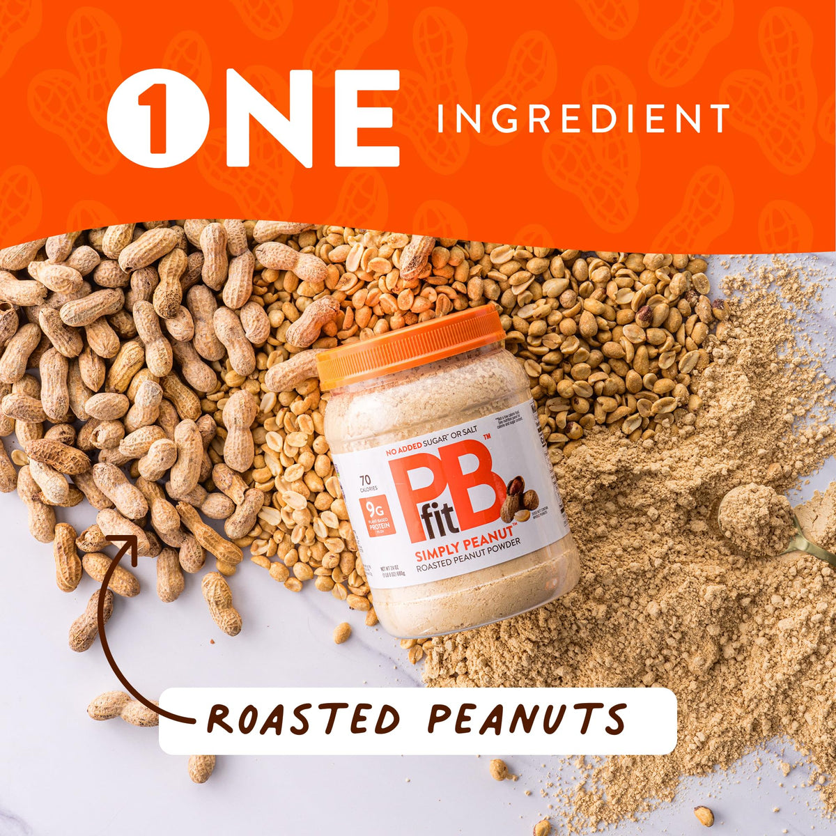 PBfit Simply Peanut Powder poured into a glass for a protein shake.