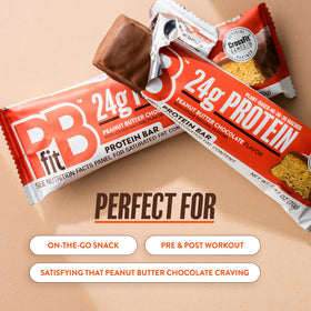 Vegan, gluten-free PBfit bar ingredients visible on label for dietary clarity.
