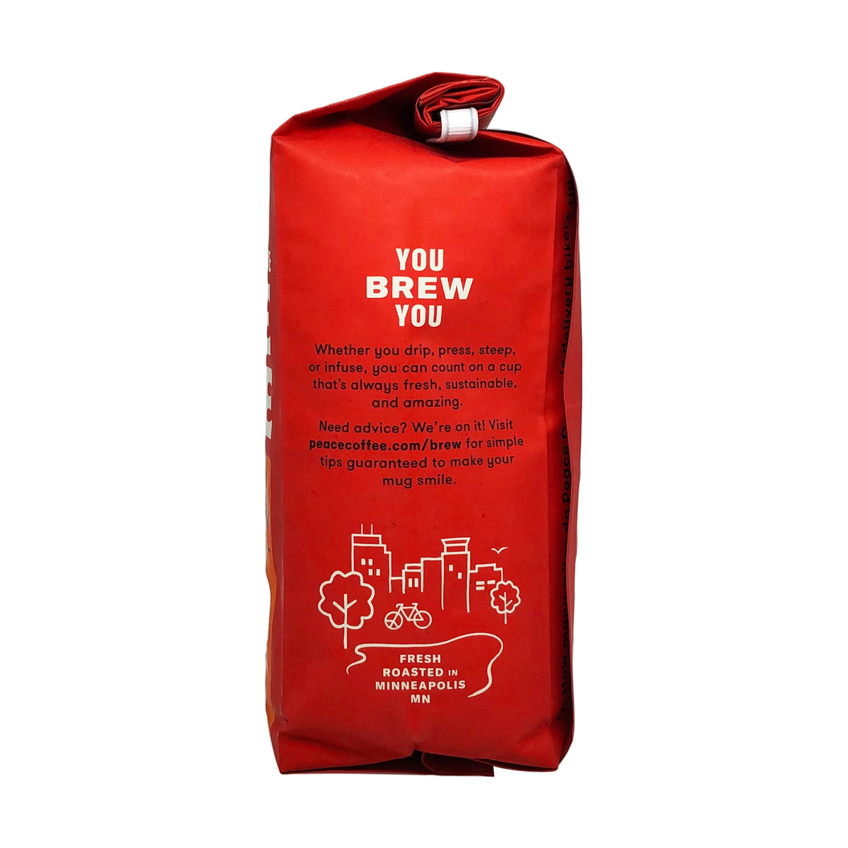 Peace Coffee Birchwood bag with origin map showing Sumatra and Peru.