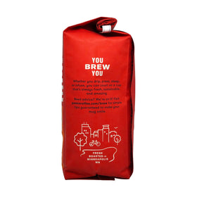 Peace Coffee Birchwood bag with origin map showing Sumatra and Peru.