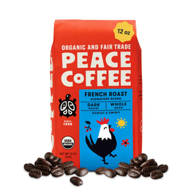 Peace Coffee French Roast bag highlights bold flavor for a bold afternoon pick-me-up