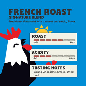 Steam rises from a Peace Coffee French Roast cup, rich and nutty