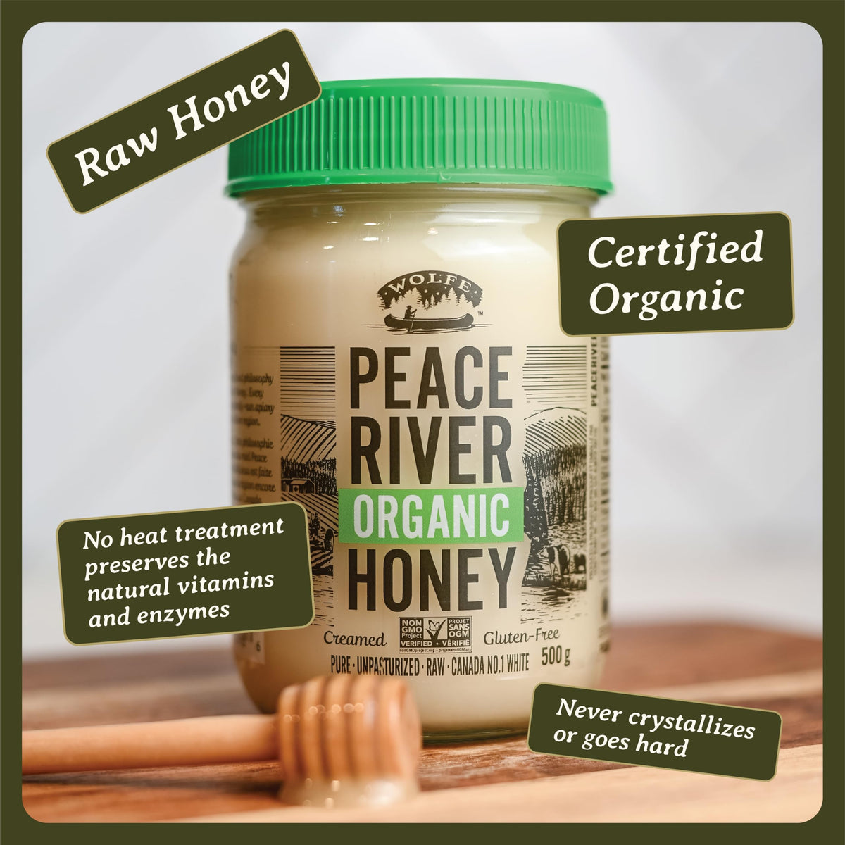 Spoon drizzles Peace River Whipped Honey for a glaze-ready flow.