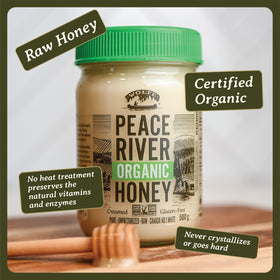 Spoon drizzles Peace River Whipped Honey for a glaze-ready flow.