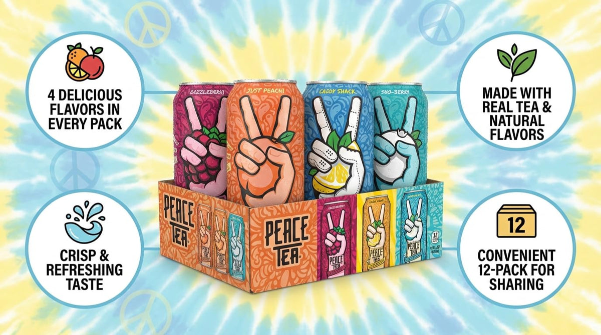 Peace Tea Just Peachy 16 oz can, bold peach flavor for afternoon breaks