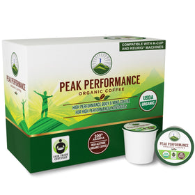 Peak Performance coffee pods compatible with Keurig and K-Cup brewers for quick brews.