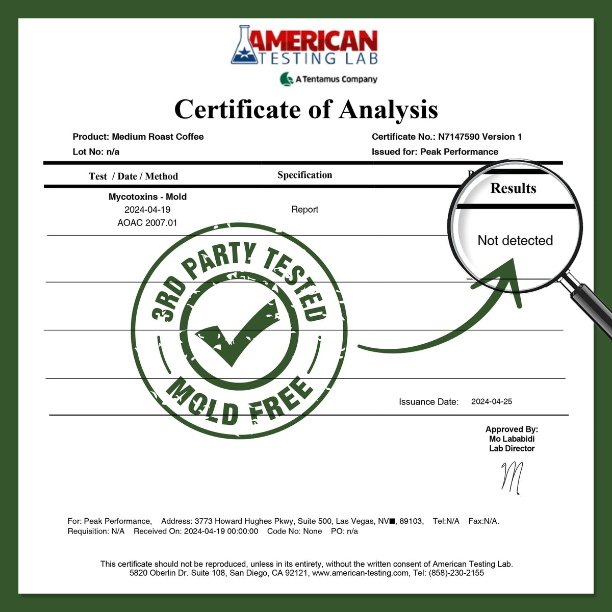 Peak Performance Fair Trade certification visible, supporting ethical sourcing.