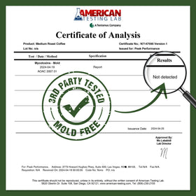 Peak Performance Fair Trade certification visible, supporting ethical sourcing.