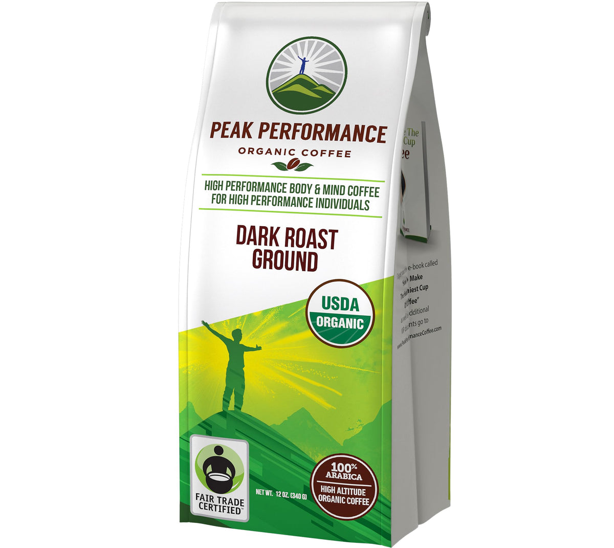Peak Performance high altitude organic coffee front view with premium packaging