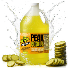 Peak Pickle Dill Juice bottle pour showing quick hydration potential.