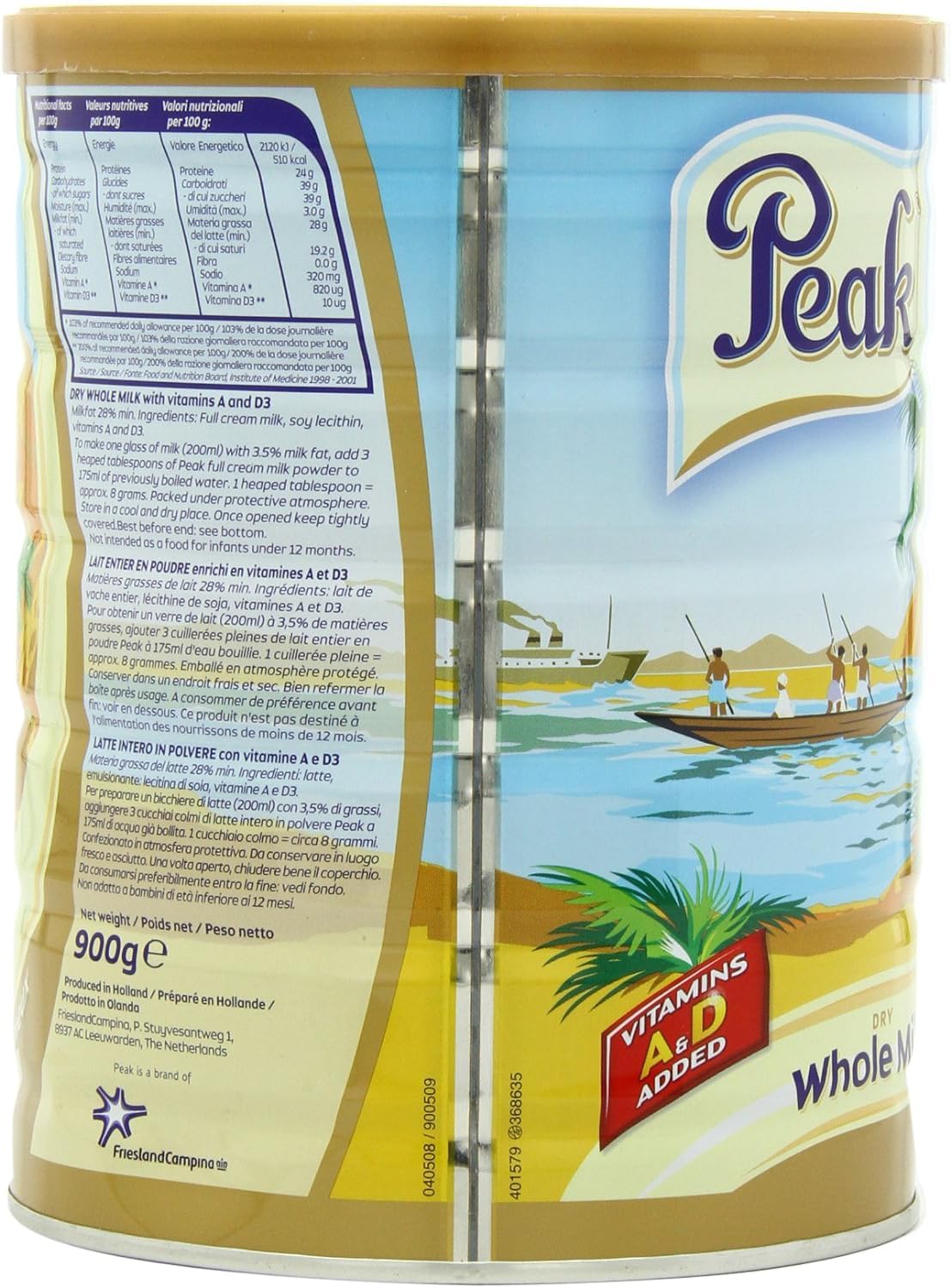 Peak Whole Milk Powder dissolving in water for instant beverages.