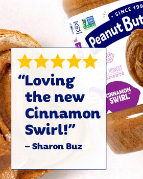 Six-pack of Peanut Butter & Co. Cinnamon Swirl jars ready for pantry storage.