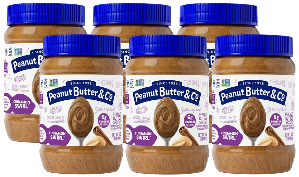 Peanut Butter & Co. Cinnamon Swirl jar shows creamy texture and cinnamon aroma.