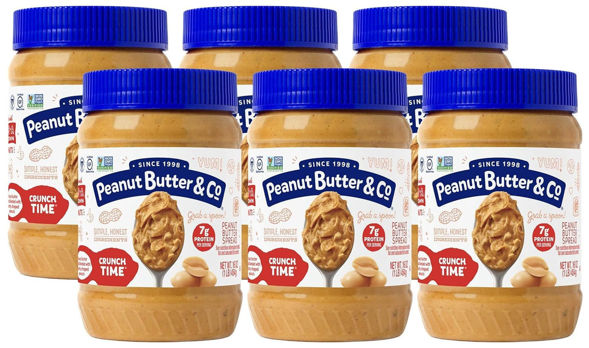 Peanut Butter & Co. Crunch Time jar front highlighting crunchy texture.
