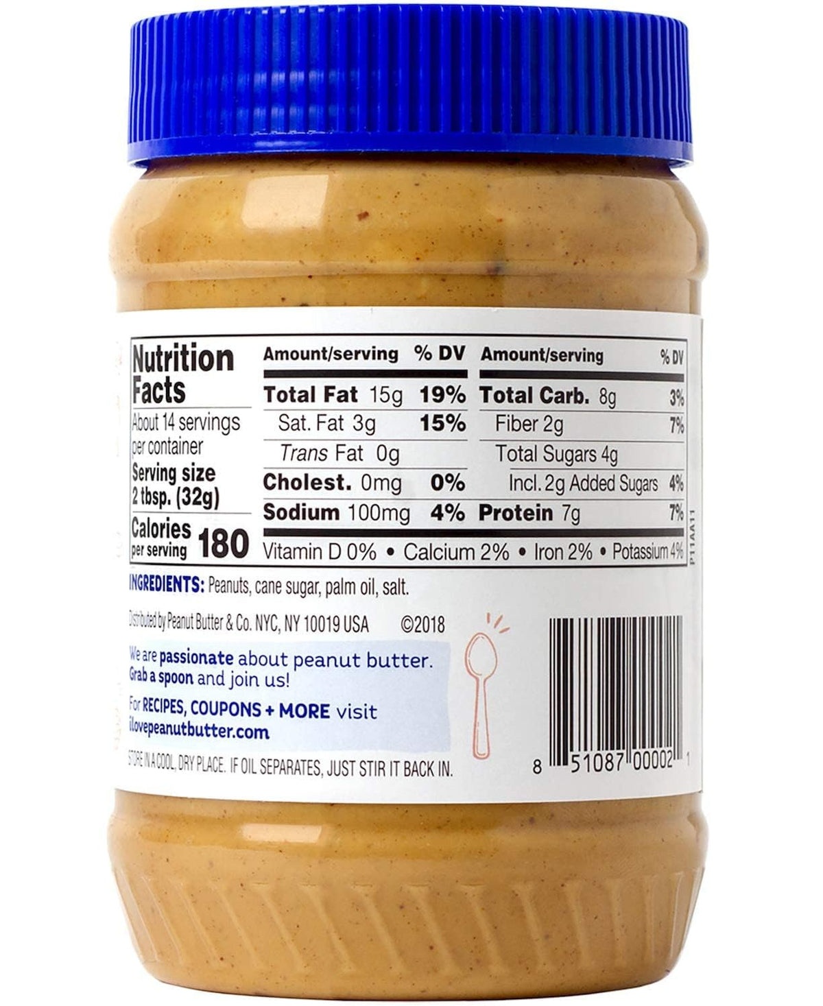 Crunch Time jar side shows simple USA-grown peanuts.