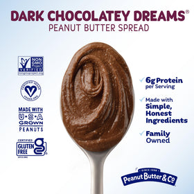 Peanut Butter & Co. Dark Chocolatey Dreams six-pack shown for pantry storage.