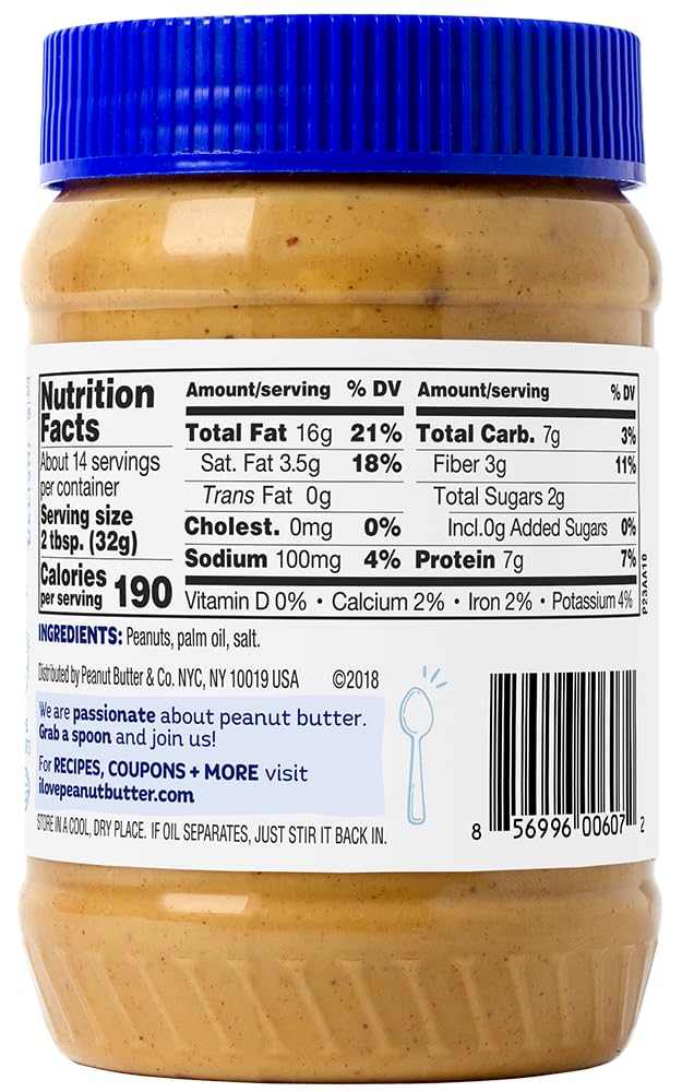 Peanut Butter & Co Simply Crunchy jar label highlights no added sugar and non-GMO verification.