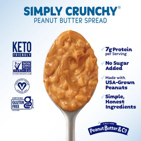 Spoon dipping into crunchy peanut butter highlights rich flavor and texture.