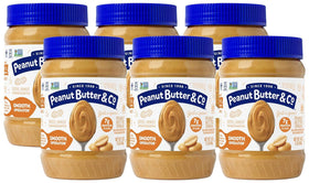Peanut Butter & Co. Smooth Operator six-pack jar showcases convenient pantry staple.