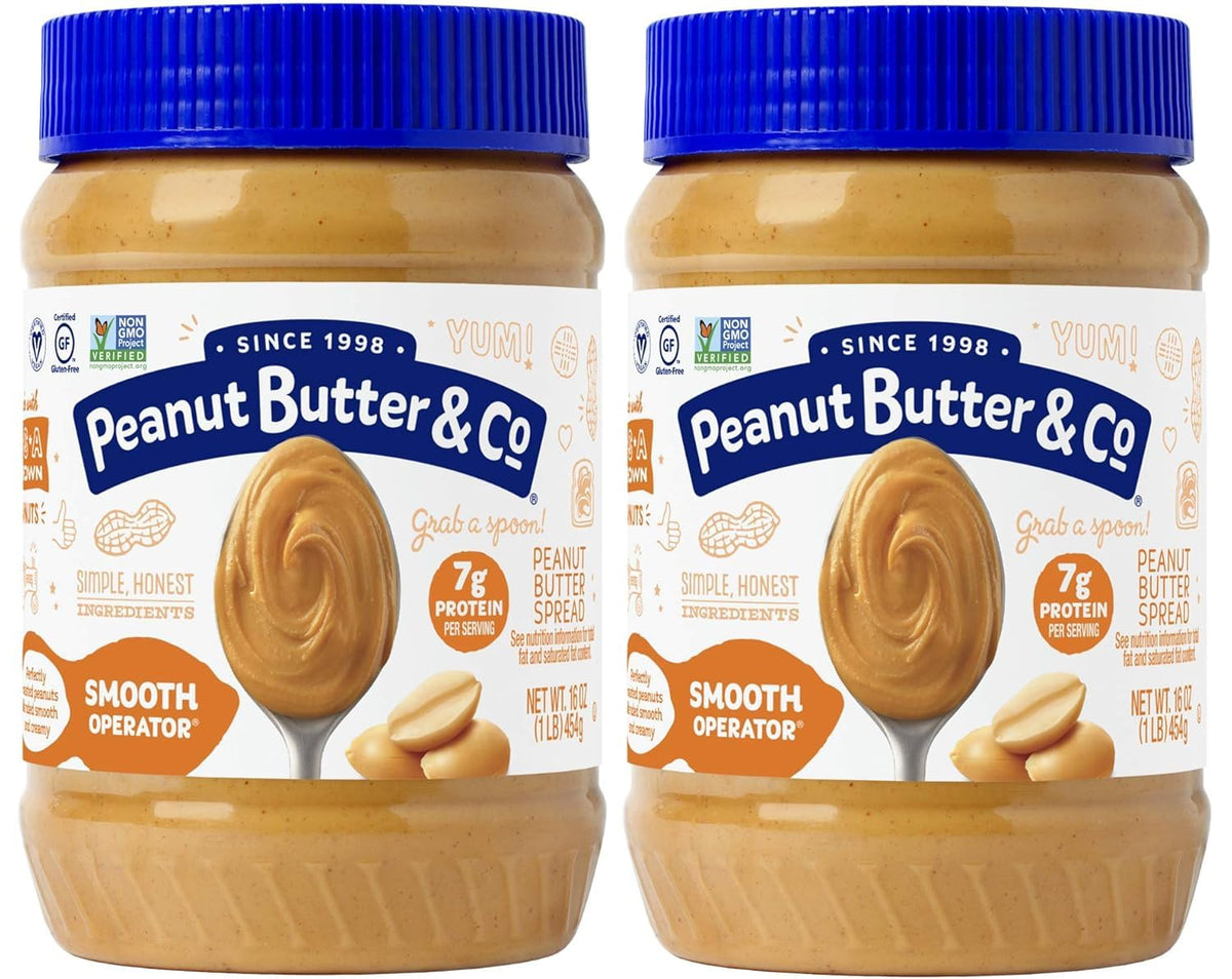 Peanut Butter & Co. Smooth Operator jar front view, creamy spread for everyday sandwiches.