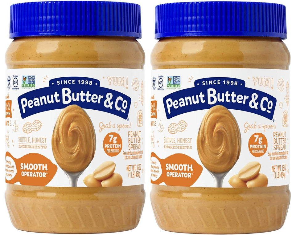 Peanut Butter & Co. Smooth Operator jar front view, creamy spread for everyday sandwiches.
