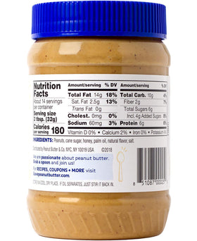 Peanut Butter & Co. The Bee’s Knees label close-up highlighting real honey and simple ingredients.