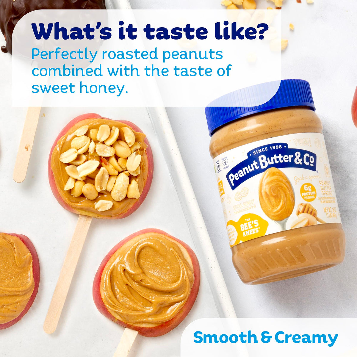 Peanut Butter & Co. The Bee’s Knees creamy texture stays smooth, thanks to palm oil.