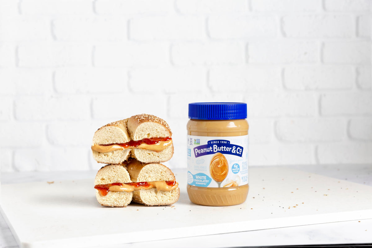 Peanut Butter & Co. White Chocolatey Wonderful pantry pack stored on shelf.