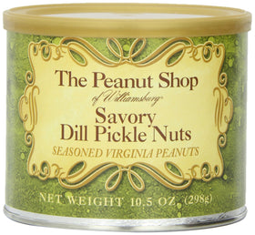 Serving dill pickle peanuts from tin, ideal for parties and snacking