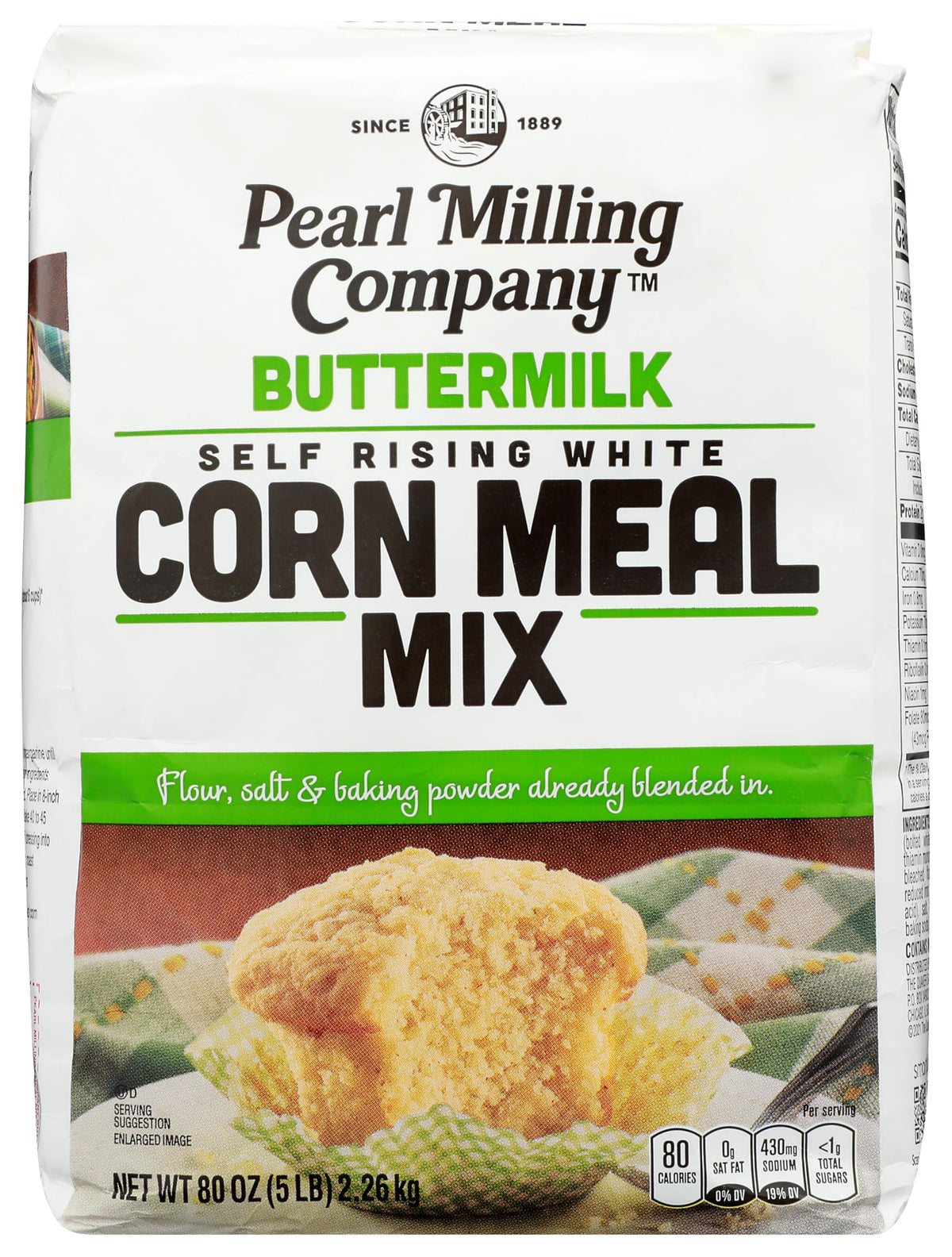 Pearl Milling Company White Buttermilk Corn Meal Mix bag for quick, versatile cornbread and coatings.