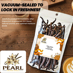 Pearl Organic Vanilla pods prepped for homemade vanilla extract flavor.