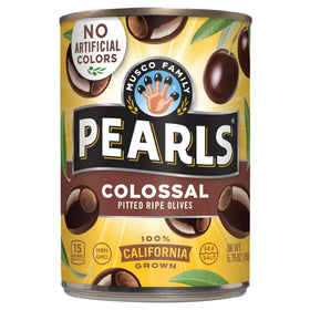 Pearls Colossal ripe olives in cans showcase rich flavor and easy pantry convenience.