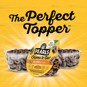 Pearls Olives To Go 24-pack display showing convenient packaging.