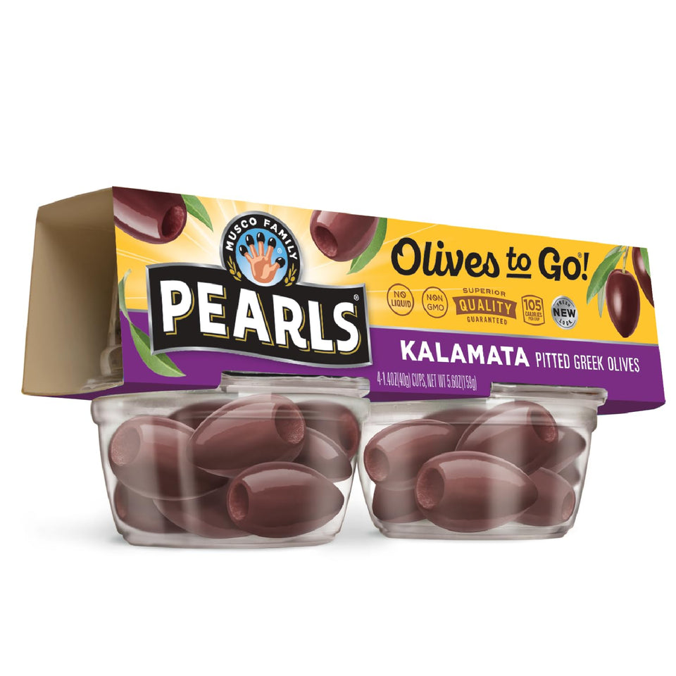 Pearls Olives To Go Kalamata cup-front ready-to-eat snack for lunchboxes