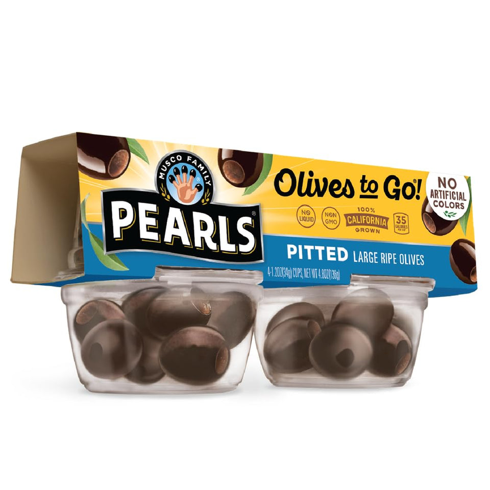 PEARLS Olives To Go! Pack of 16 Cups, ready-to-eat pitted olives for lunches.