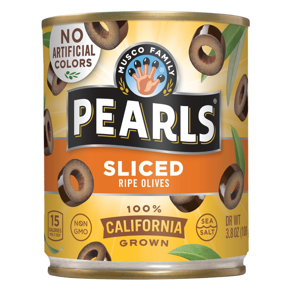 Pearls sliced ripe olives 12-pack can, ideal pantry staple for quick meals