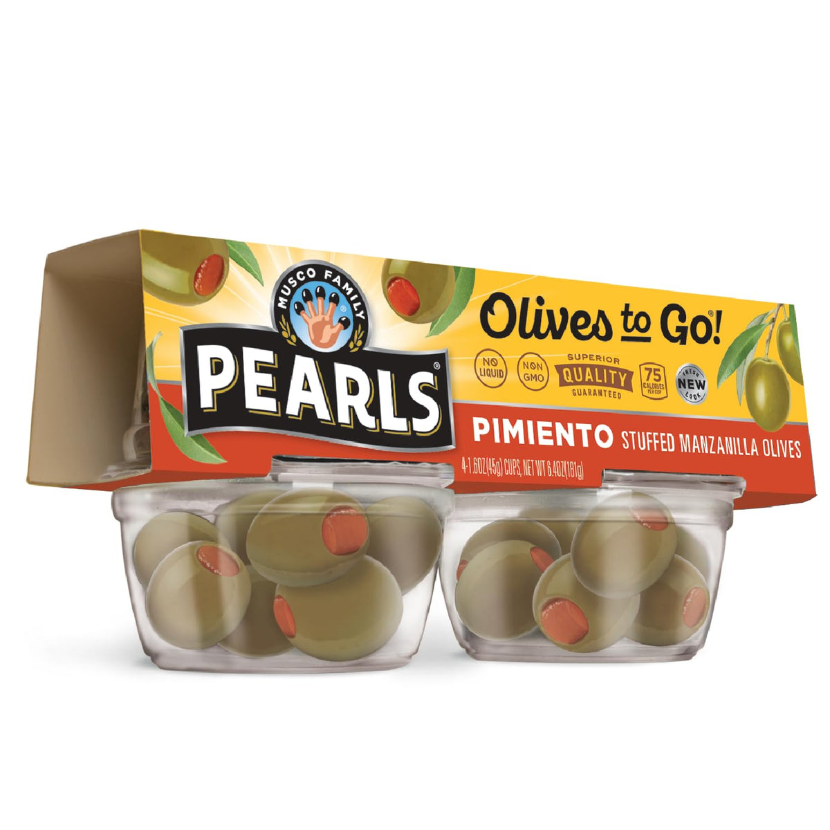 Pearls To Go! pimiento-stuffed Manzanilla cup ready-to-eat snack on the go