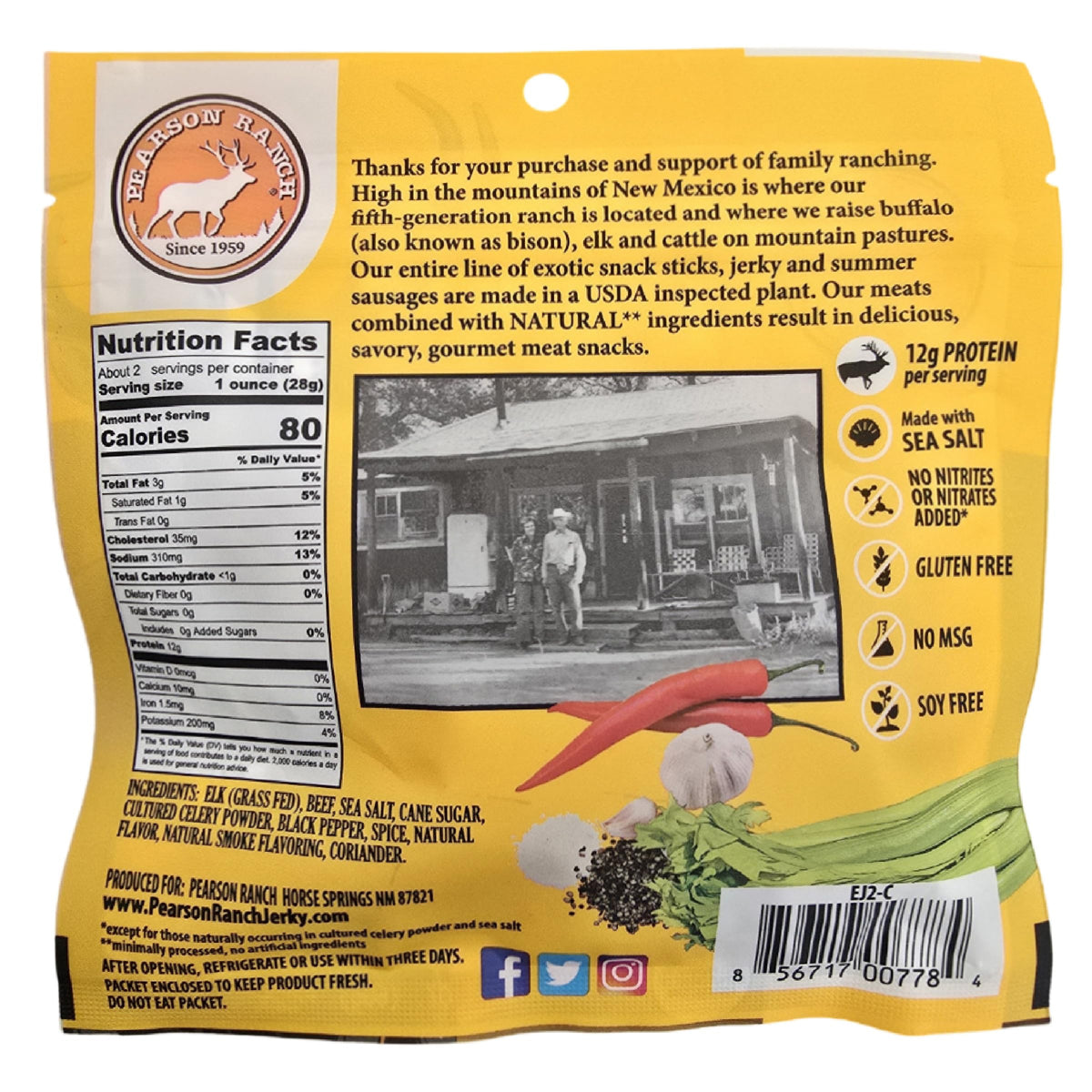 Pearson Ranch buffalo jerky closeup emphasizes texture and natural ingredients.