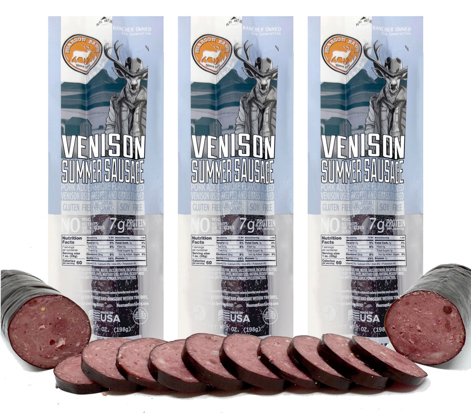 Pearson Ranch Venison Summer Sausage pack shown for gatherings and sharing.