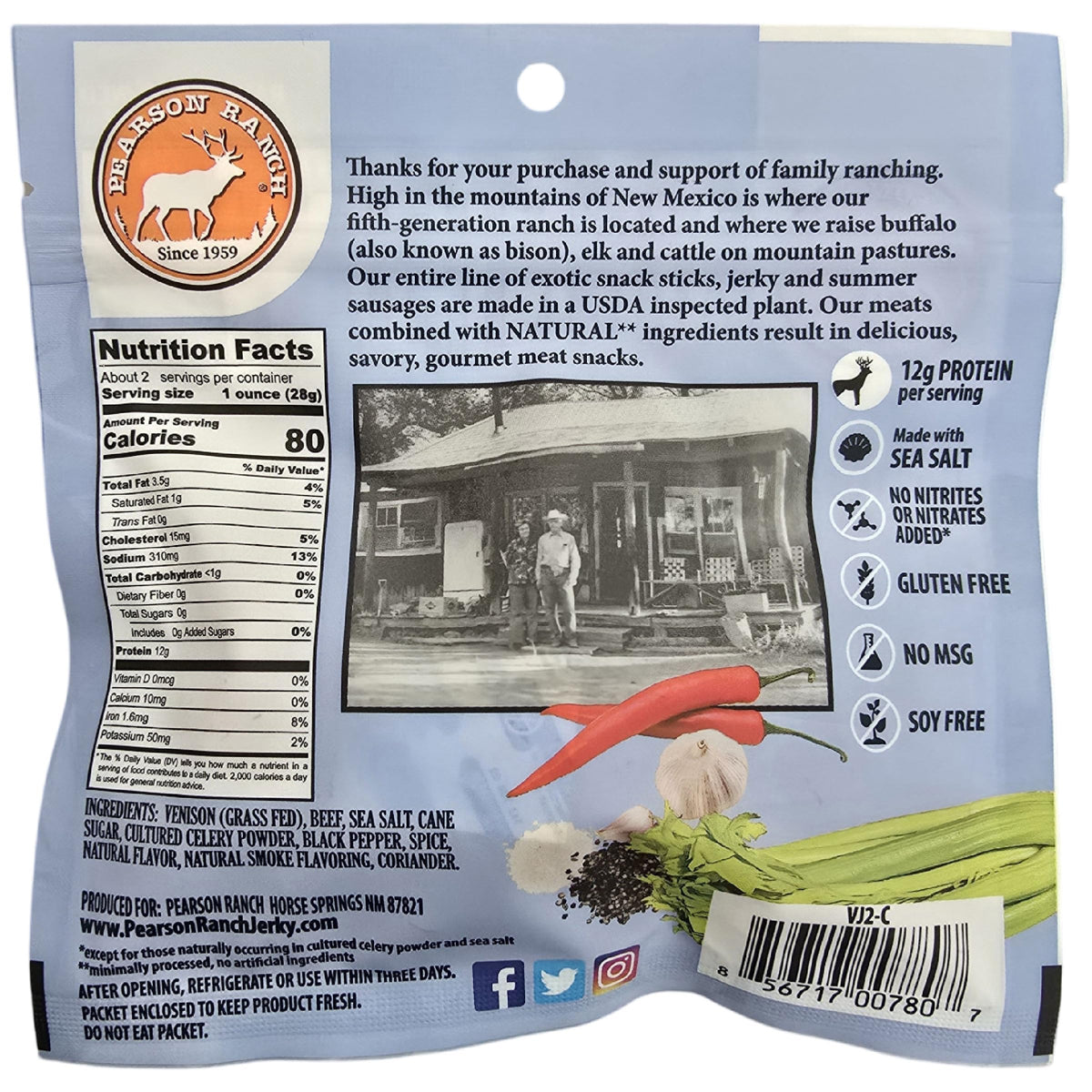 Pearson Ranch wild boar jerky portion showcases premium cut and seasoning.